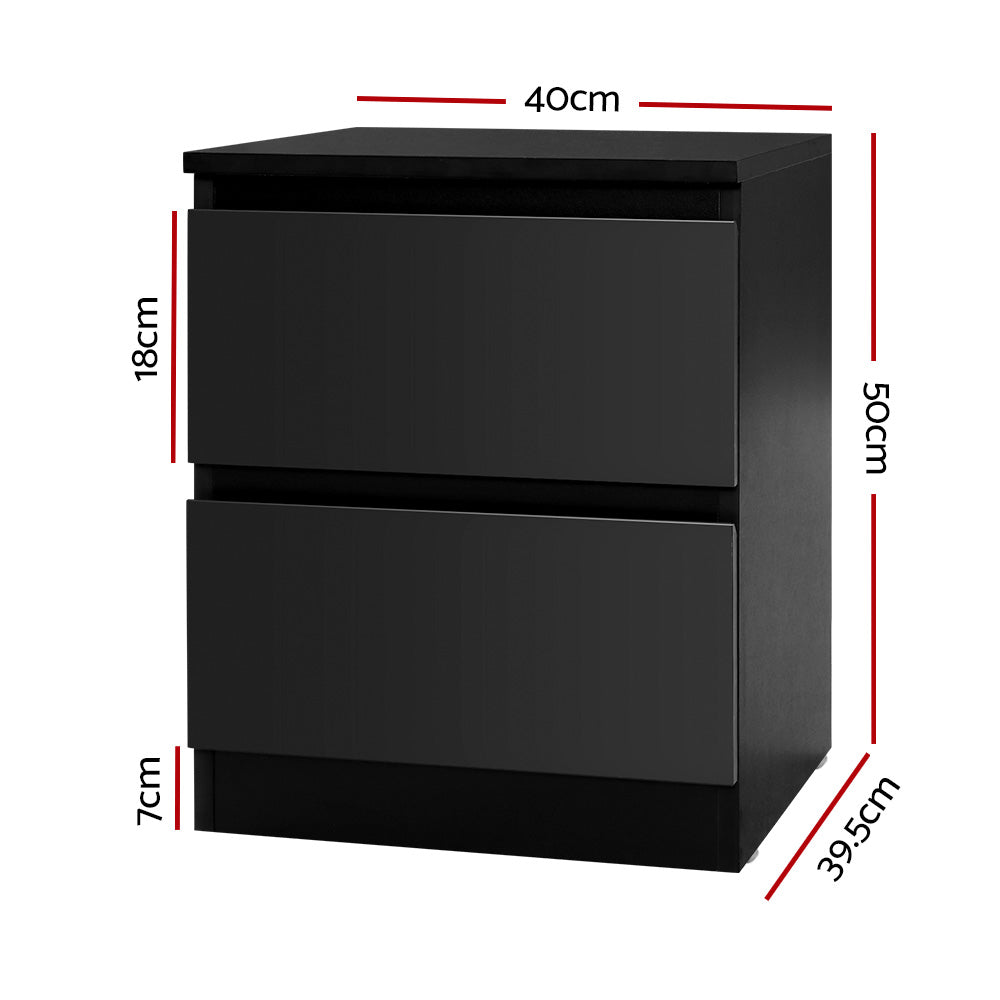 Artiss Pepe Black Bedside Tables, Set of 2
