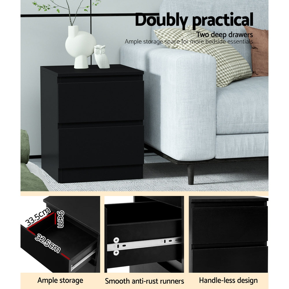 Artiss Pepe Black Bedside Tables, Set of 2