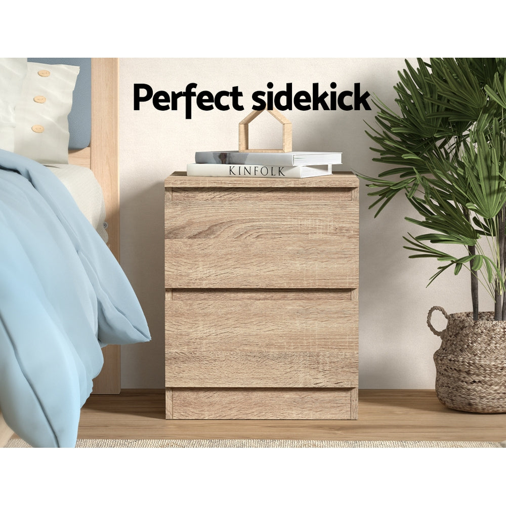 Artiss Pepe Oak Finish Bedside Tables, Set of 2