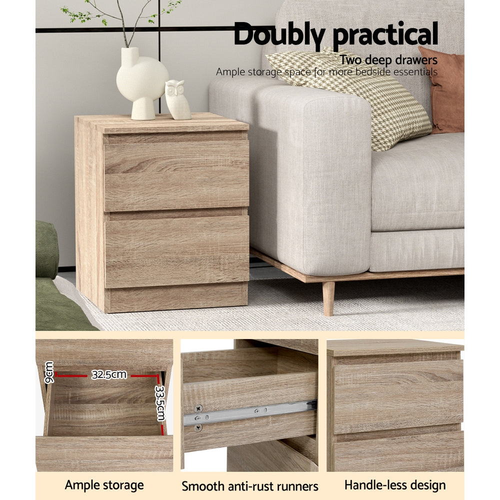 Artiss Pepe Oak Finish Bedside Tables, Set of 2