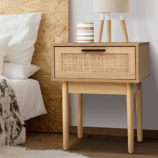 Artiss Rattan Drawer Bedside Table