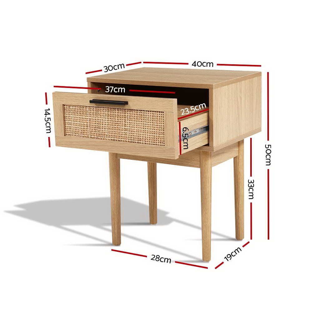 Artiss Rattan Drawer Bedside Table