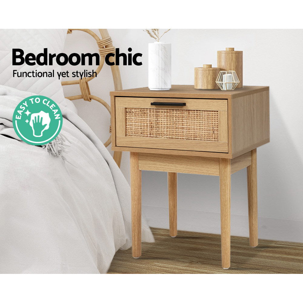 Artiss Rattan Drawer Bedside Table