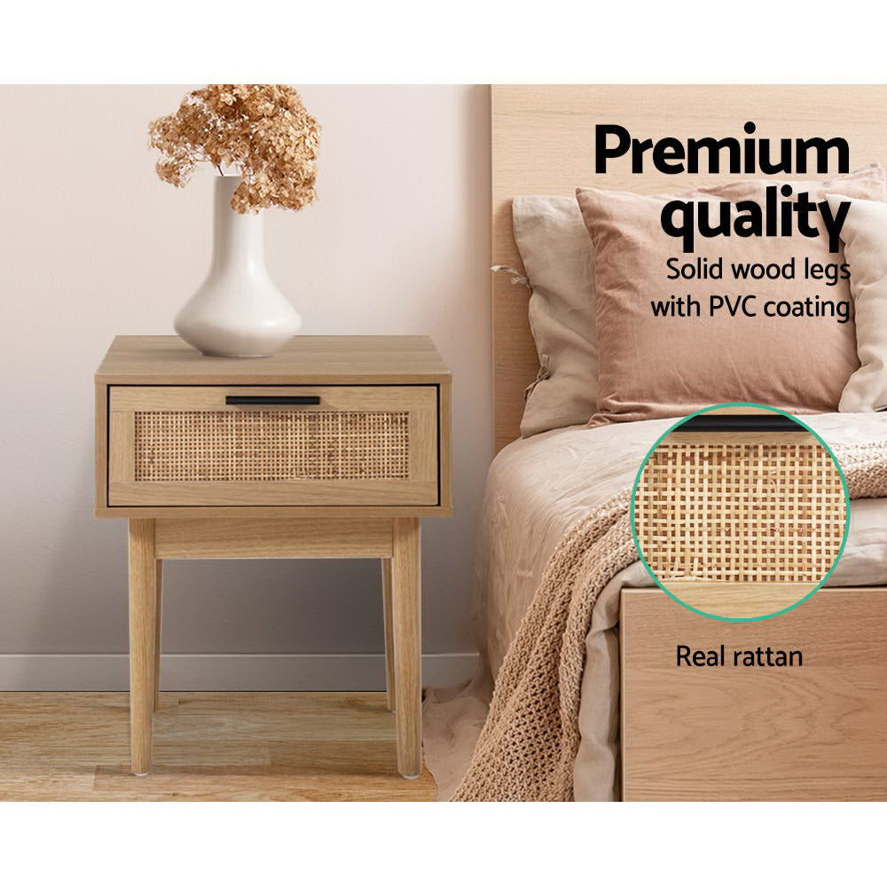 Artiss Rattan Drawer Bedside Table