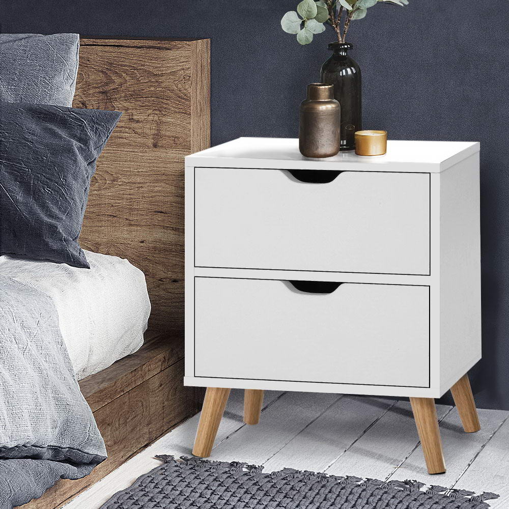 Artiss Boden White Bedside Table with Two Drawers