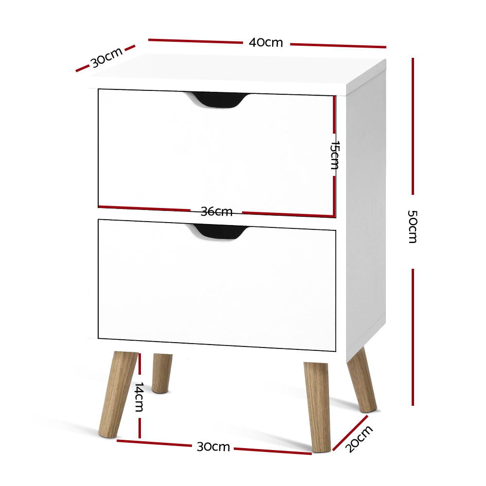 Artiss Boden White Bedside Table with Two Drawers