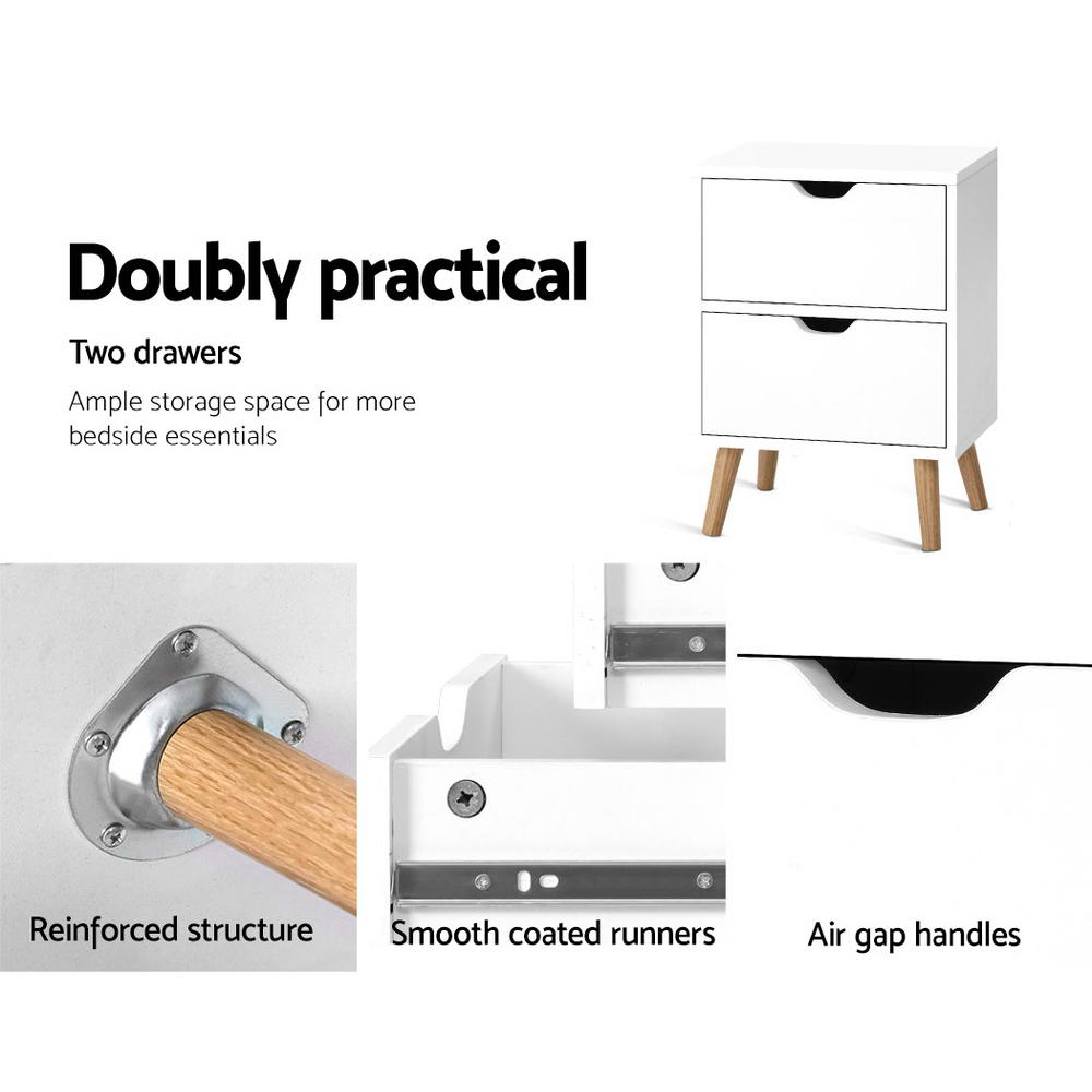 Artiss Boden White Bedside Table with Two Drawers