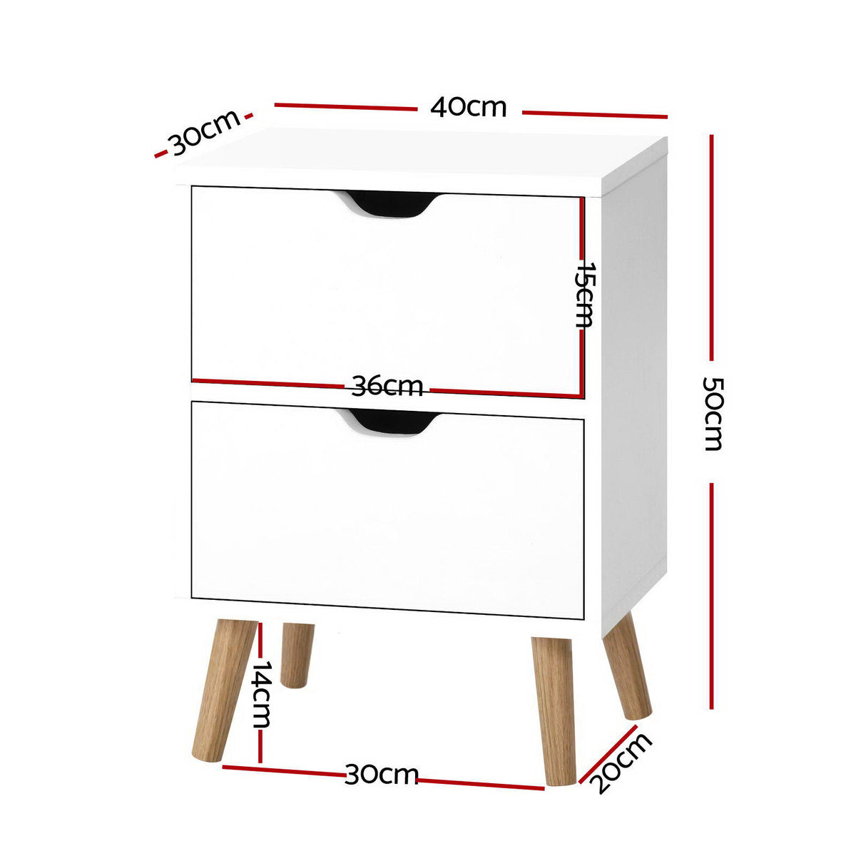 Artiss Boden White Bedside Tables, Set of 2