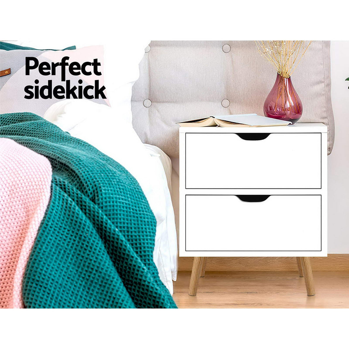 Artiss Boden White Bedside Tables, Set of 2