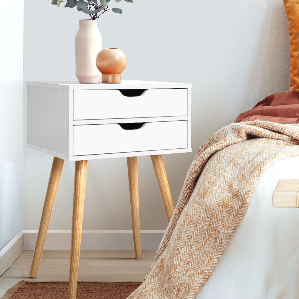 Artiss Bodie White Bedside Table with Two Drawers