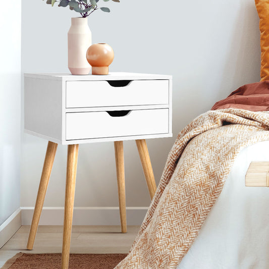 Artiss Bodie White Bedside Table with Two Drawers