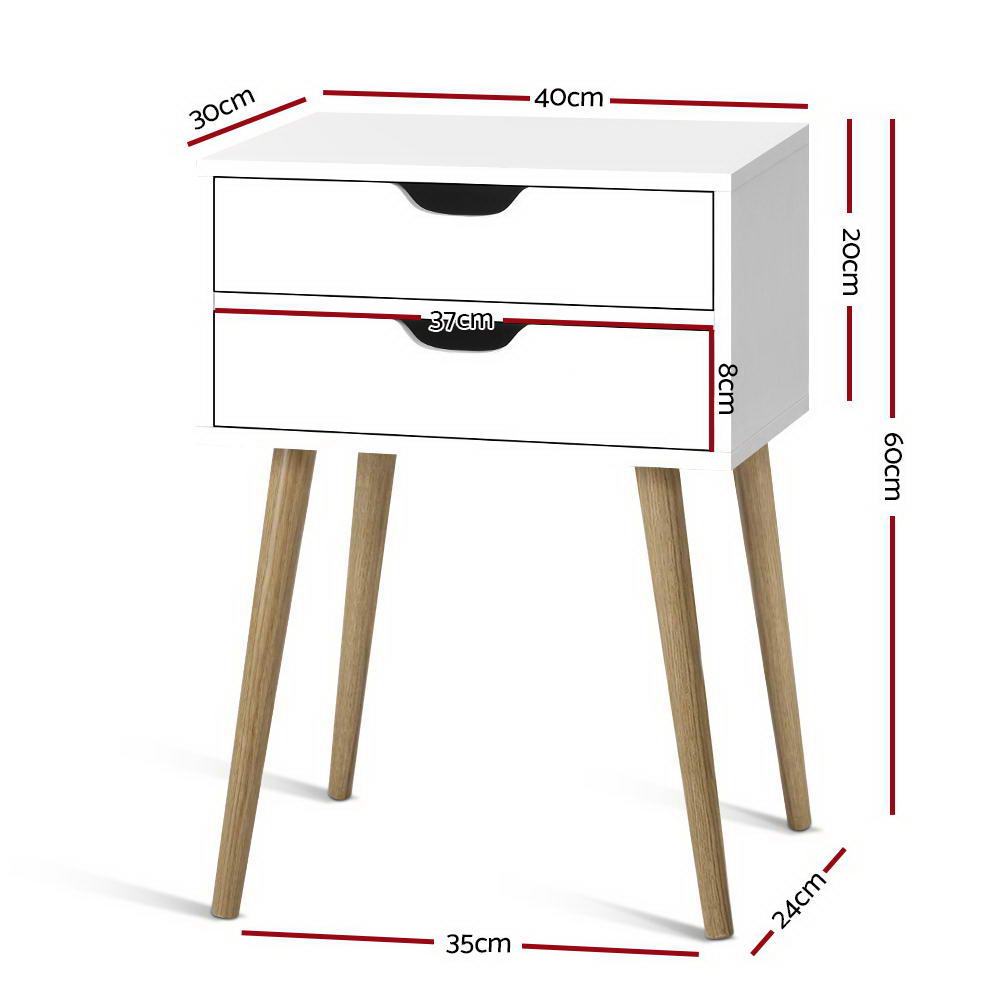 Artiss Bodie White Bedside Table with Two Drawers