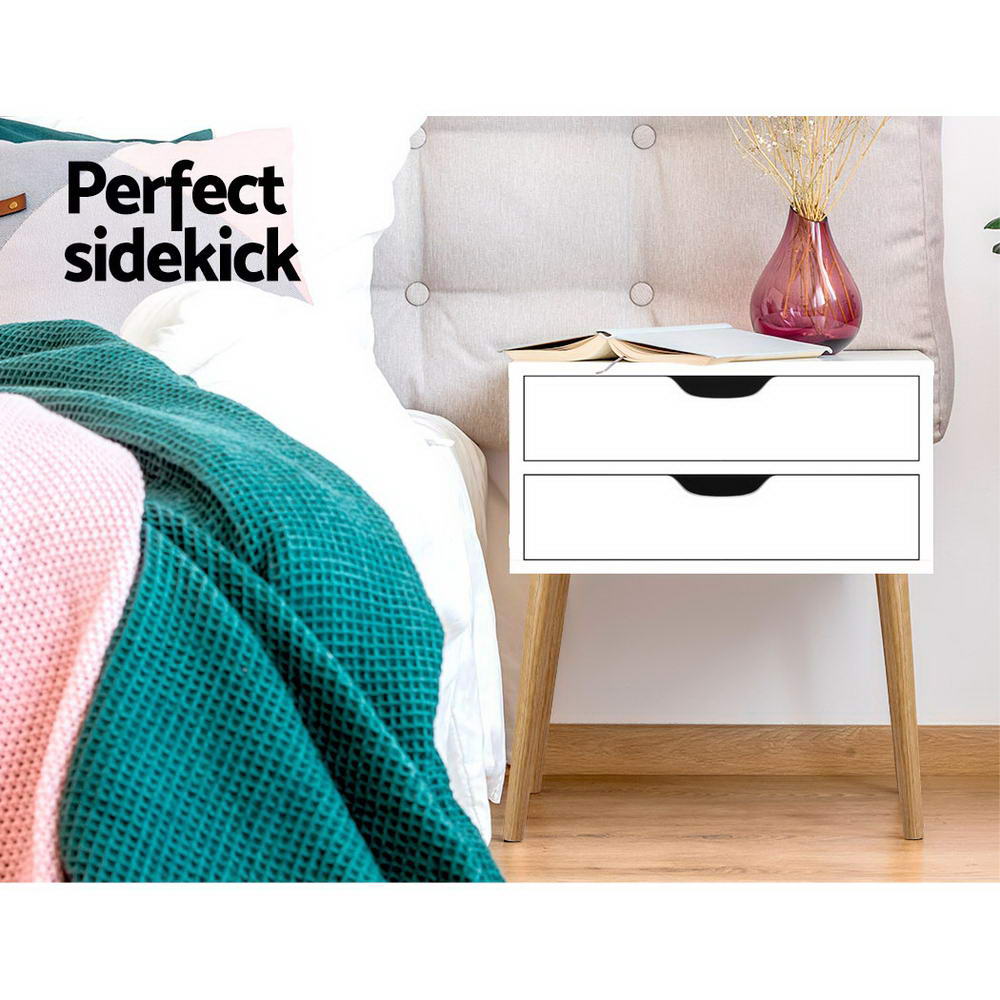 Artiss Bodie White Bedside Table with Two Drawers