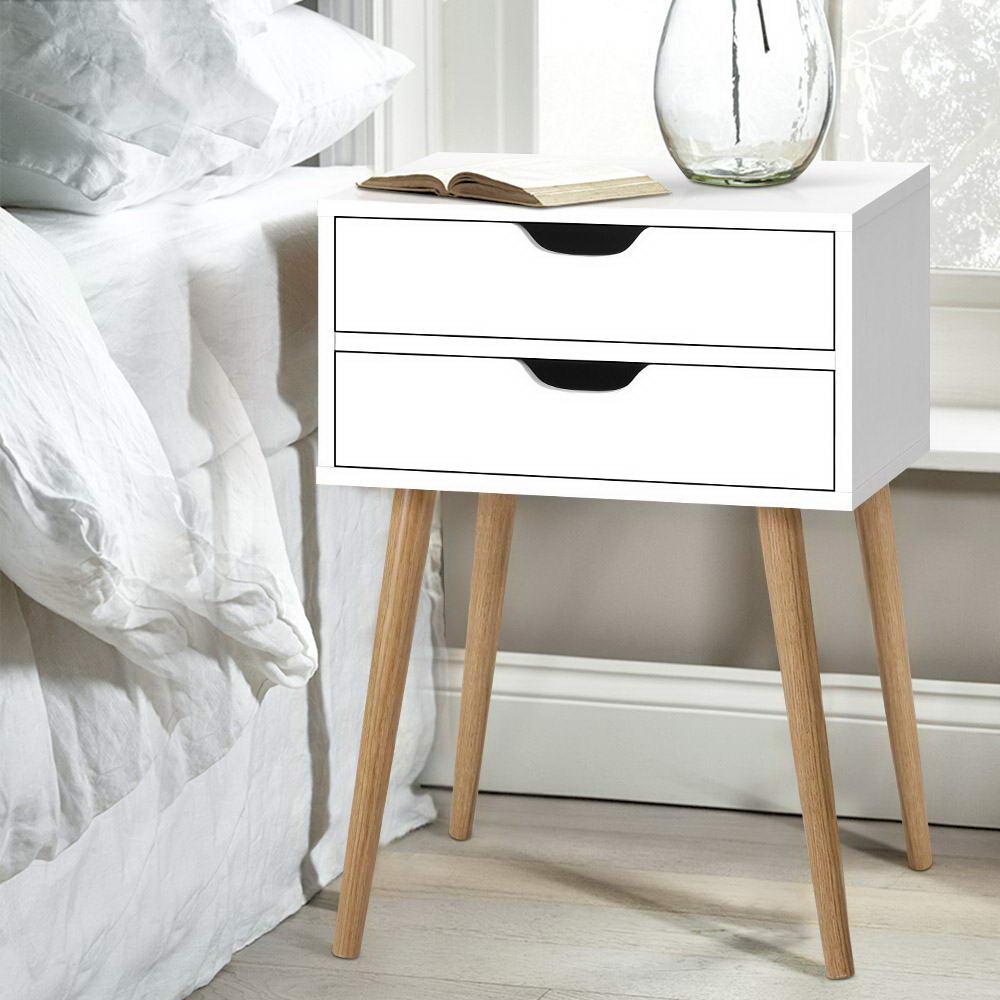 Artiss Bodie White Bedside Table with Two Drawers
