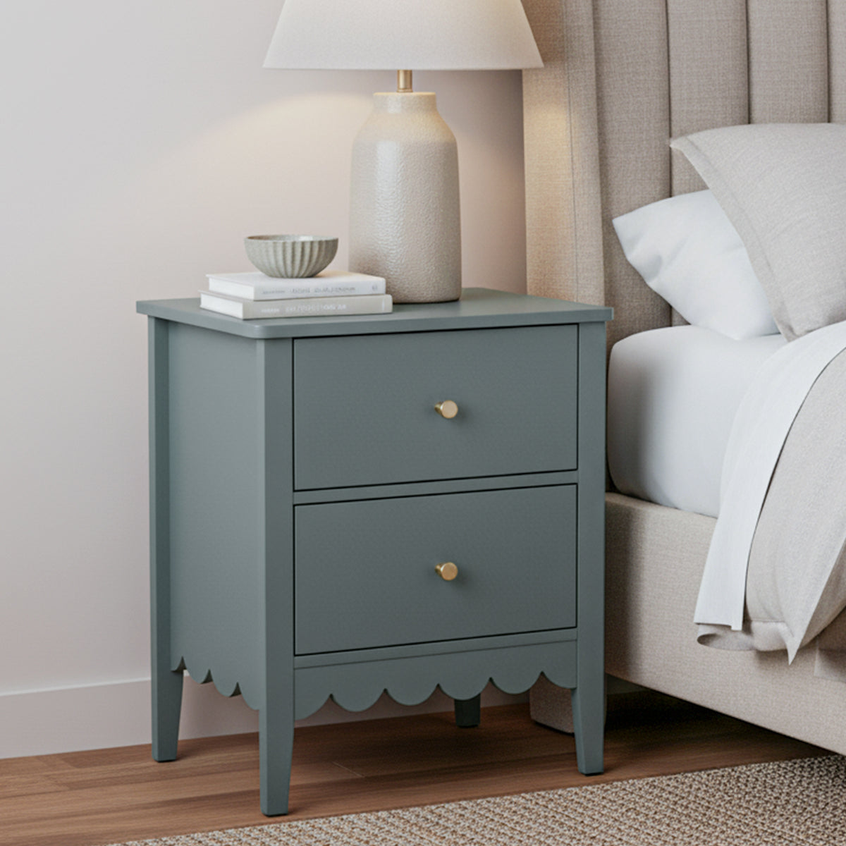 Artiss Green Bedside Table with Two Drawers