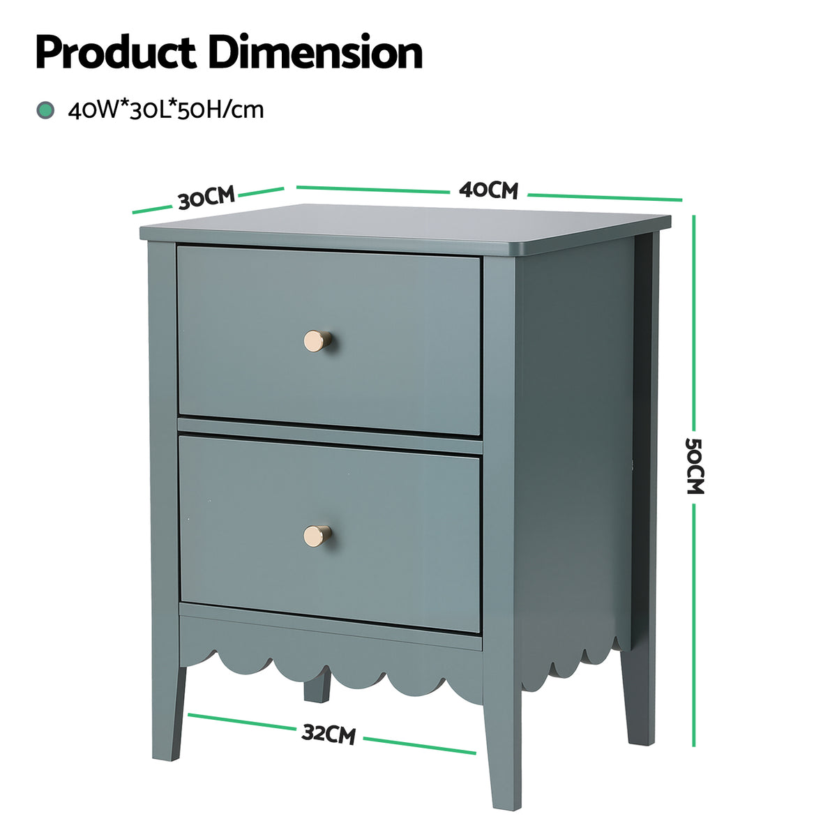 Artiss Green Bedside Table with Two Drawers