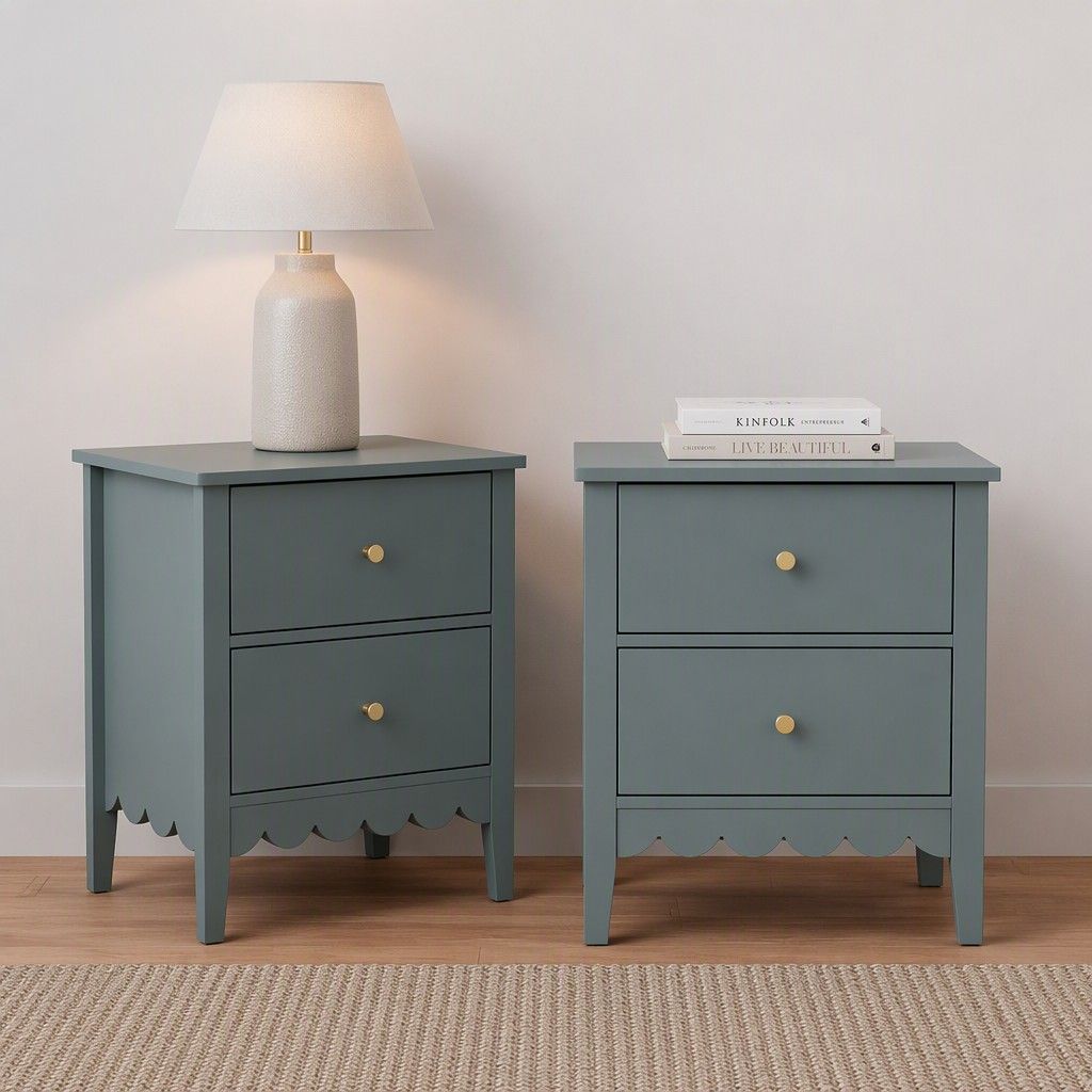 Artiss Green Bedside Tables with Two Drawers, Set of 2