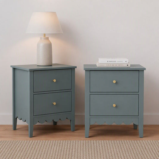 Artiss Green Bedside Tables with Two Drawers, Set of 2