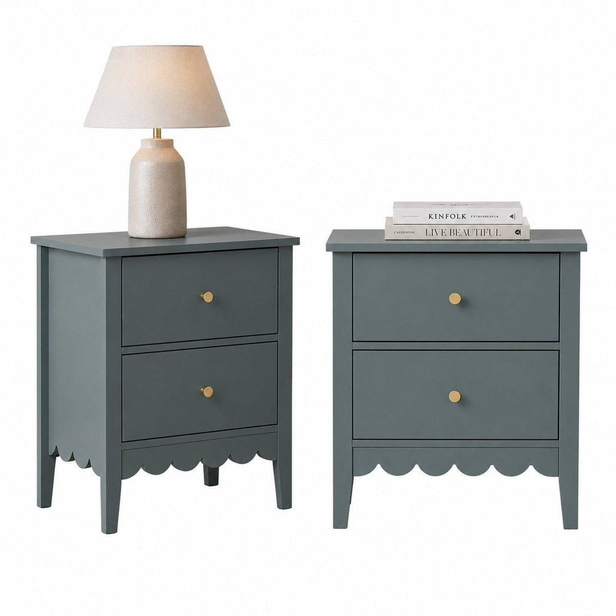 Artiss Green Bedside Tables with Two Drawers, Set of 2