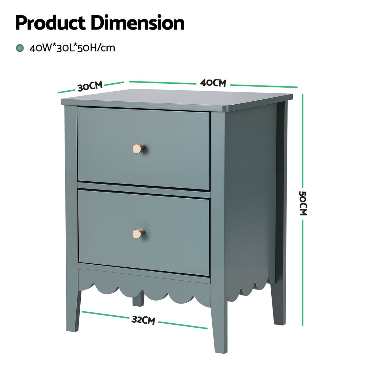 Artiss Green Bedside Tables with Two Drawers, Set of 2