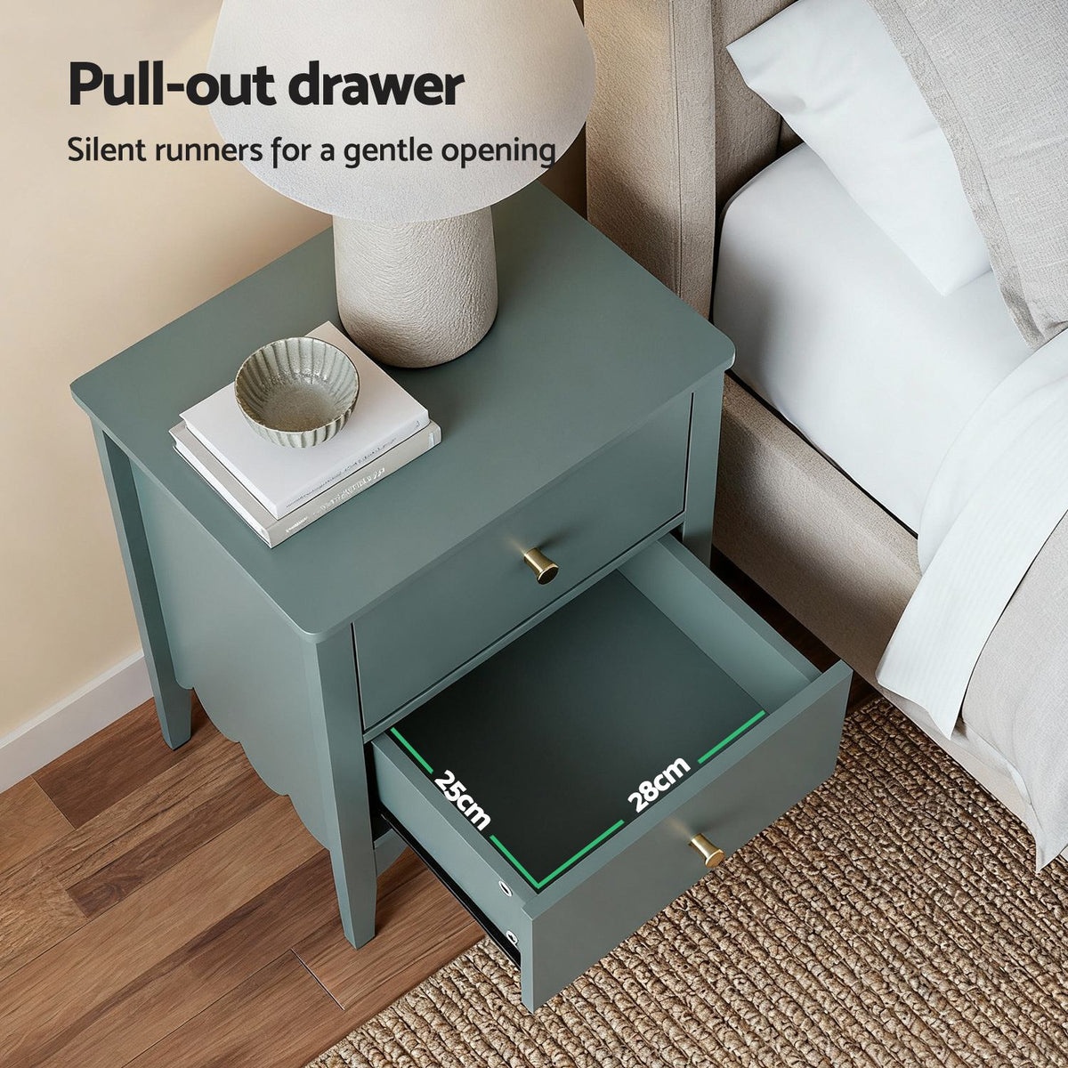 Artiss Green Bedside Tables with Two Drawers, Set of 2
