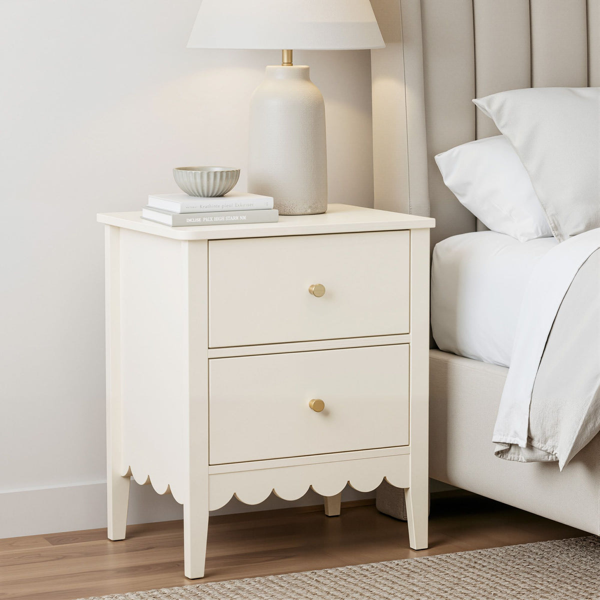 Artiss Beige Two Drawer Bedside Table, 40 cm