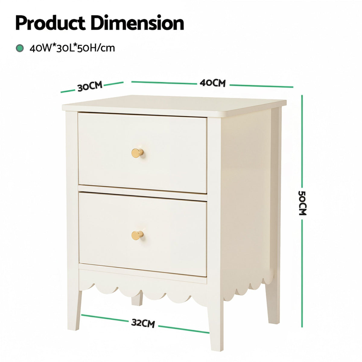 Artiss Beige Two Drawer Bedside Table, 40 cm