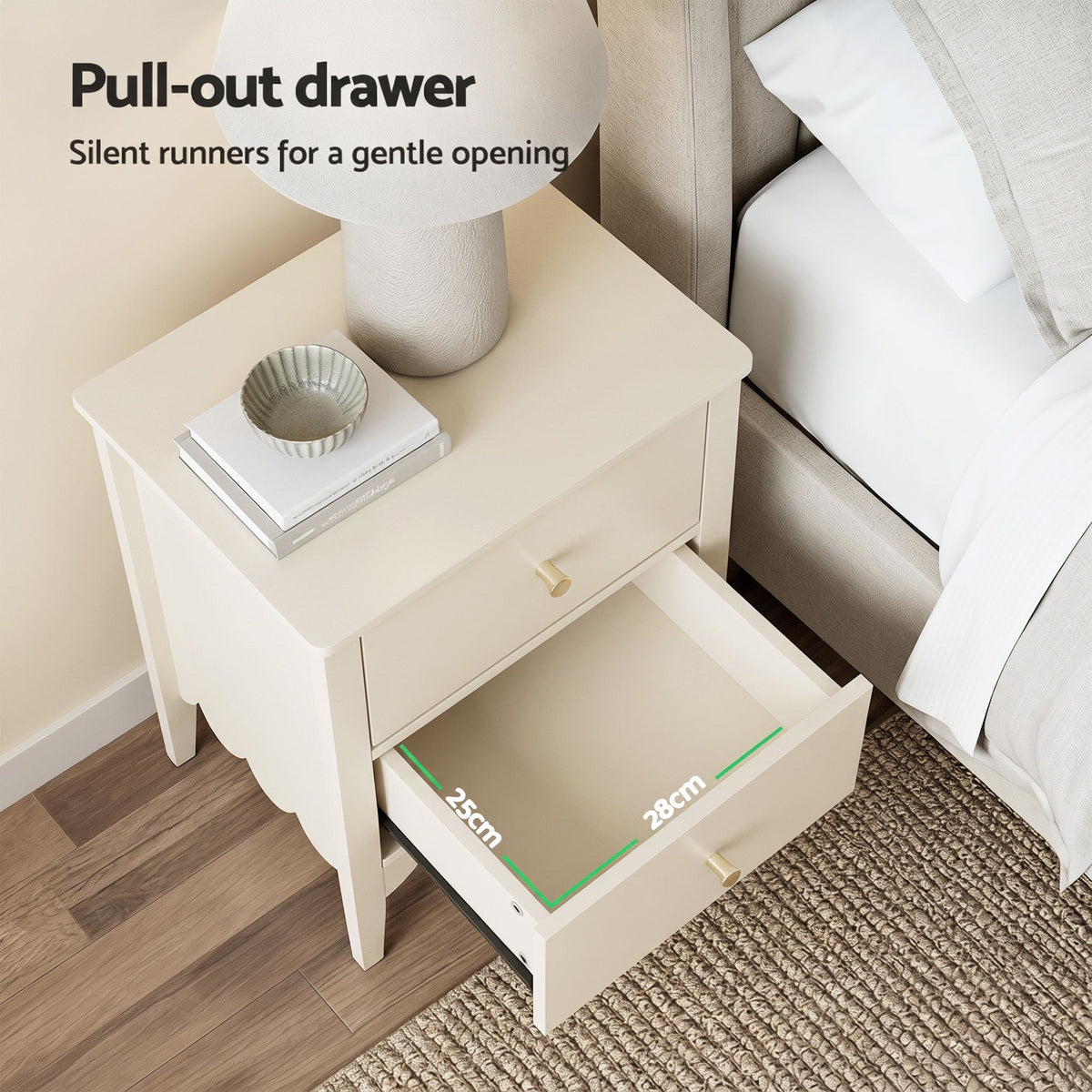 Artiss Beige Two Drawer Bedside Table, 40 cm