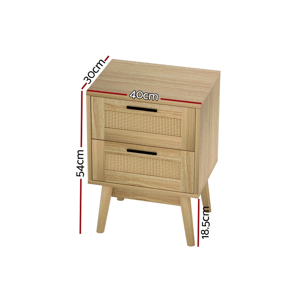 Artiss Rie Rattan Detail Bedside Table with Two Drawers