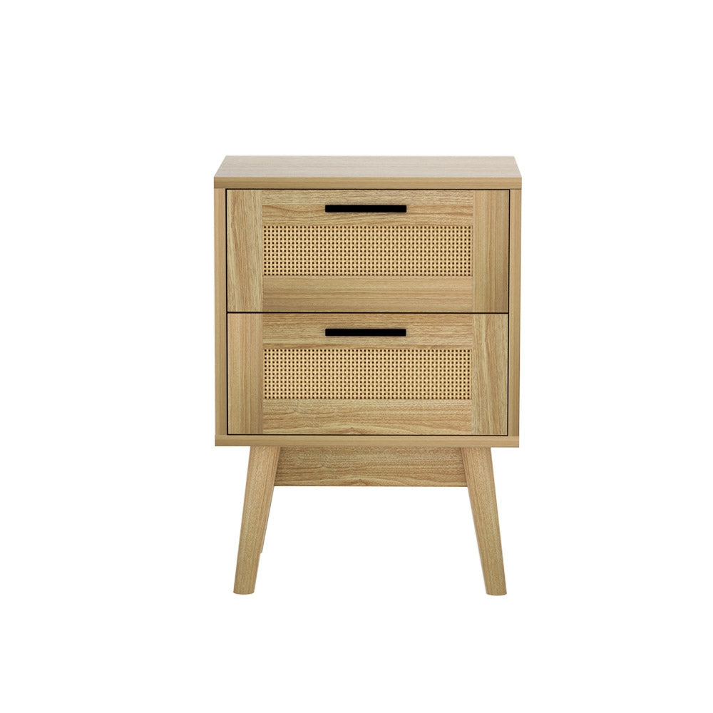 Artiss Rie Rattan Detail Bedside Table with Two Drawers