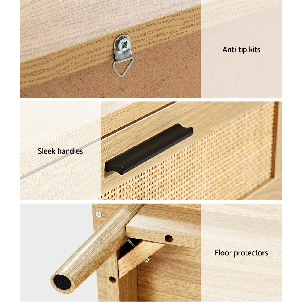 Artiss Rie Rattan Detail Bedside Table with Two Drawers