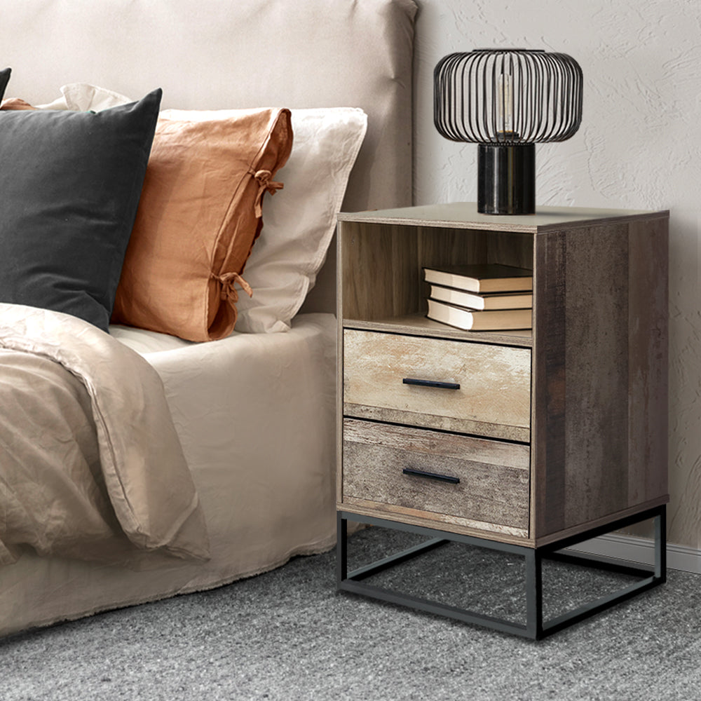 Artiss Badan Bedside Table with Two Drawers and Shelf