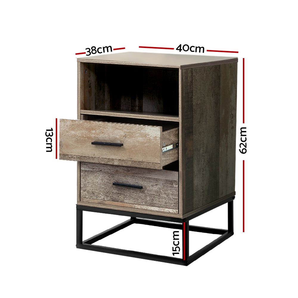 Artiss Badan Bedside Table with Two Drawers and Shelf