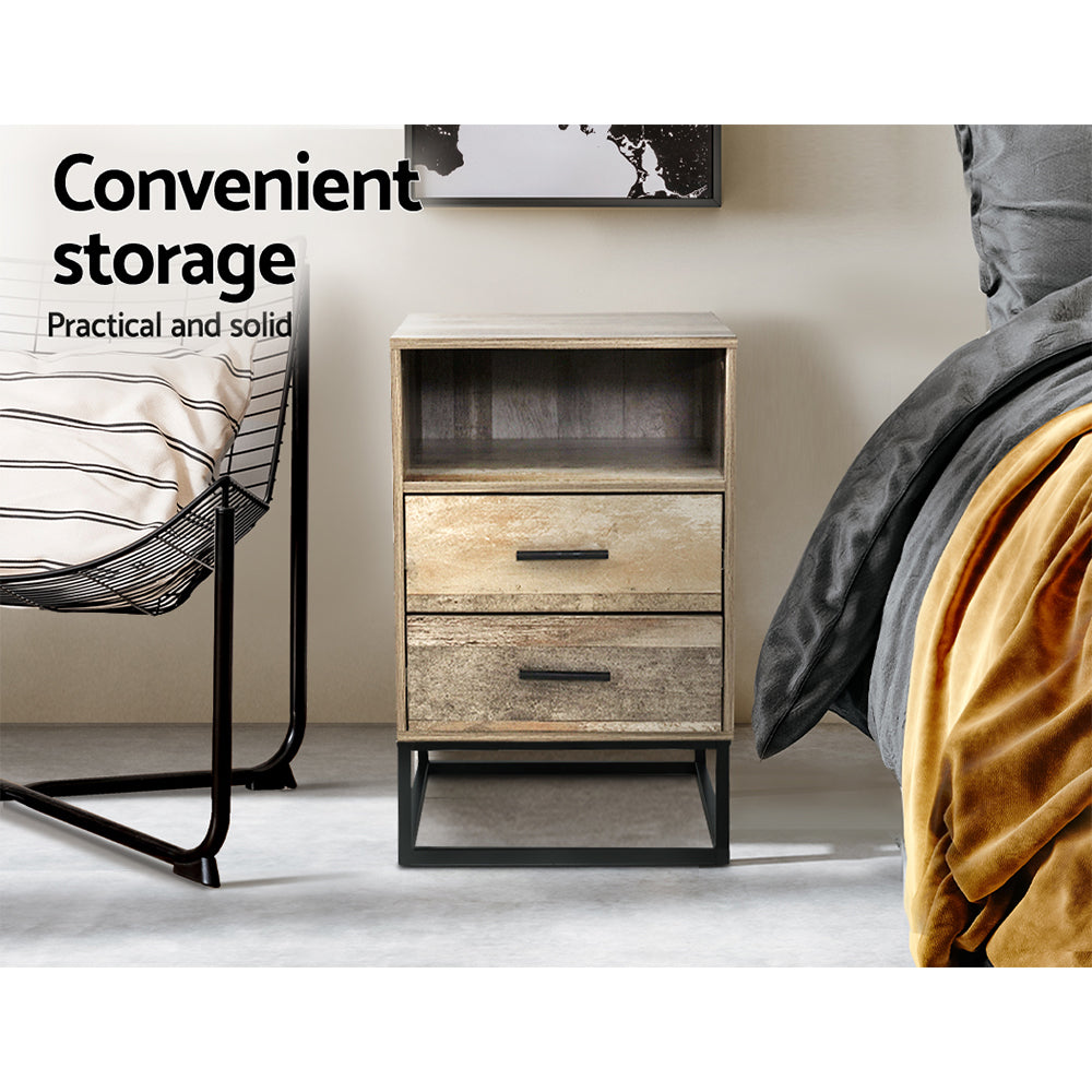 Artiss Badan Bedside Table with Two Drawers and Shelf