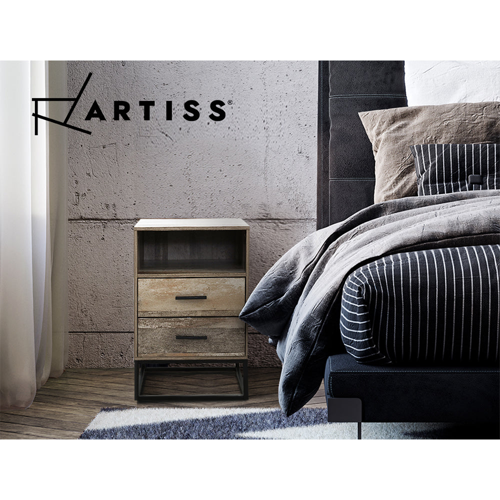 Artiss Badan Bedside Table with Two Drawers and Shelf