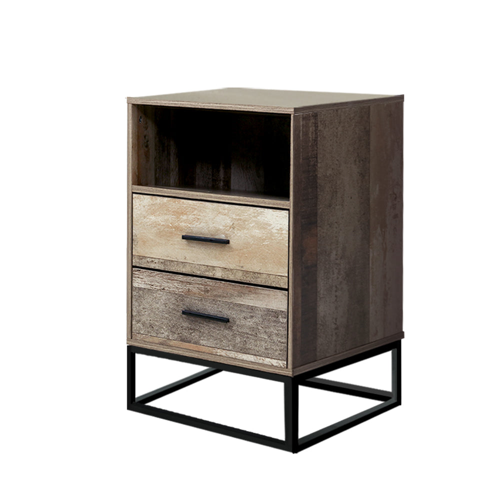 Artiss Badan Bedside Table with Two Drawers and Shelf