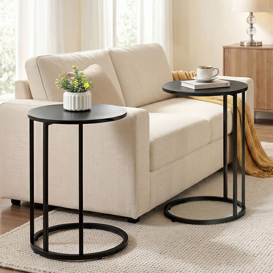 Artiss Round C Shaped Side Tables in Black, Set of 2