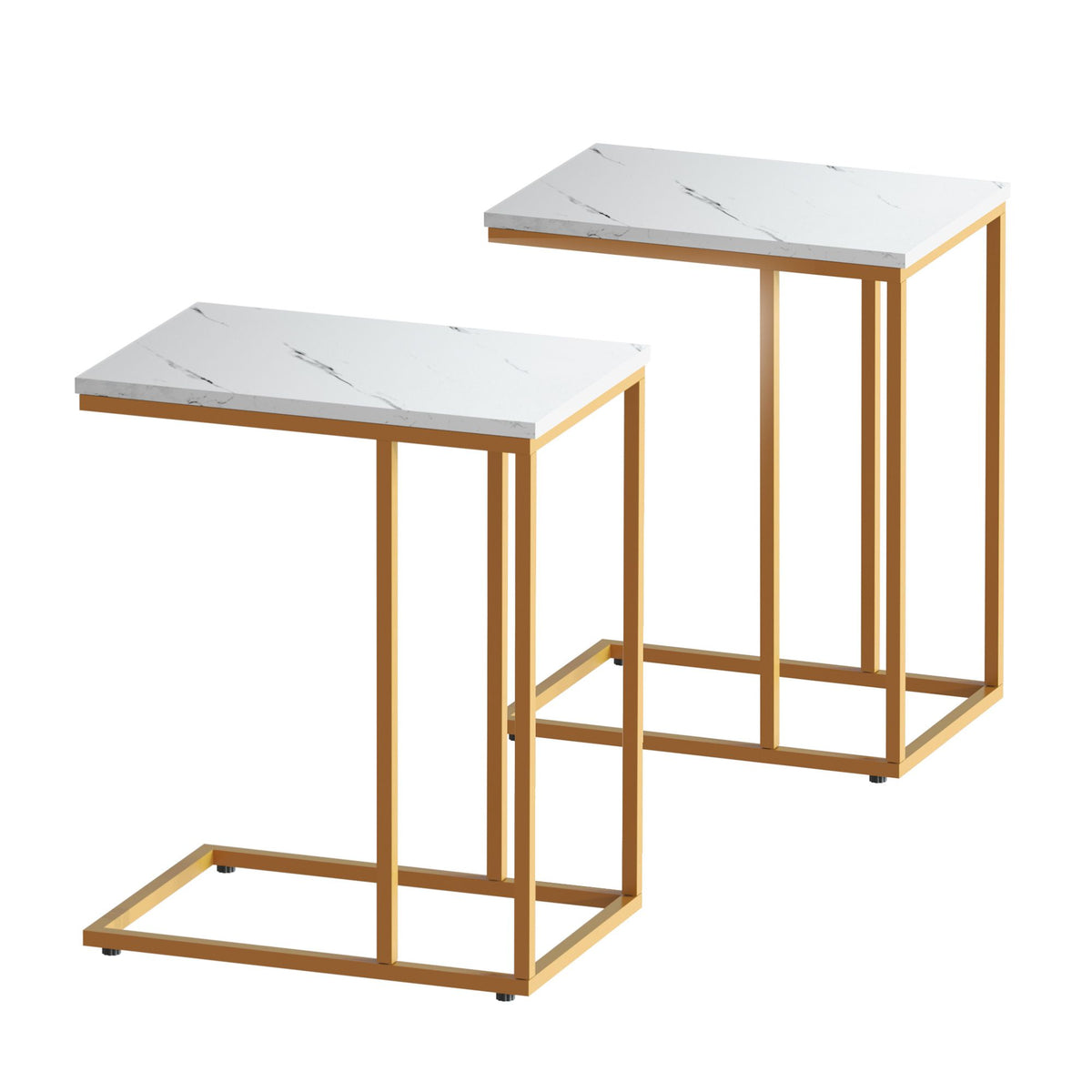 Artiss C Shaped Side Tables in White and Gold, Set of 2