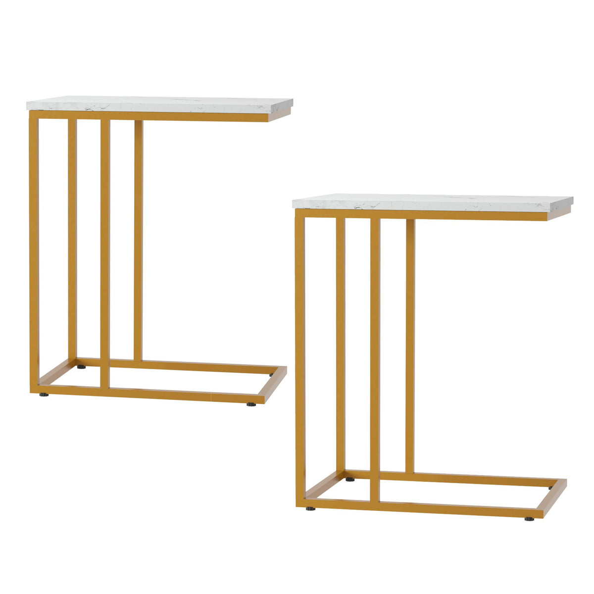 Artiss C Shaped Side Tables in White and Gold, Set of 2