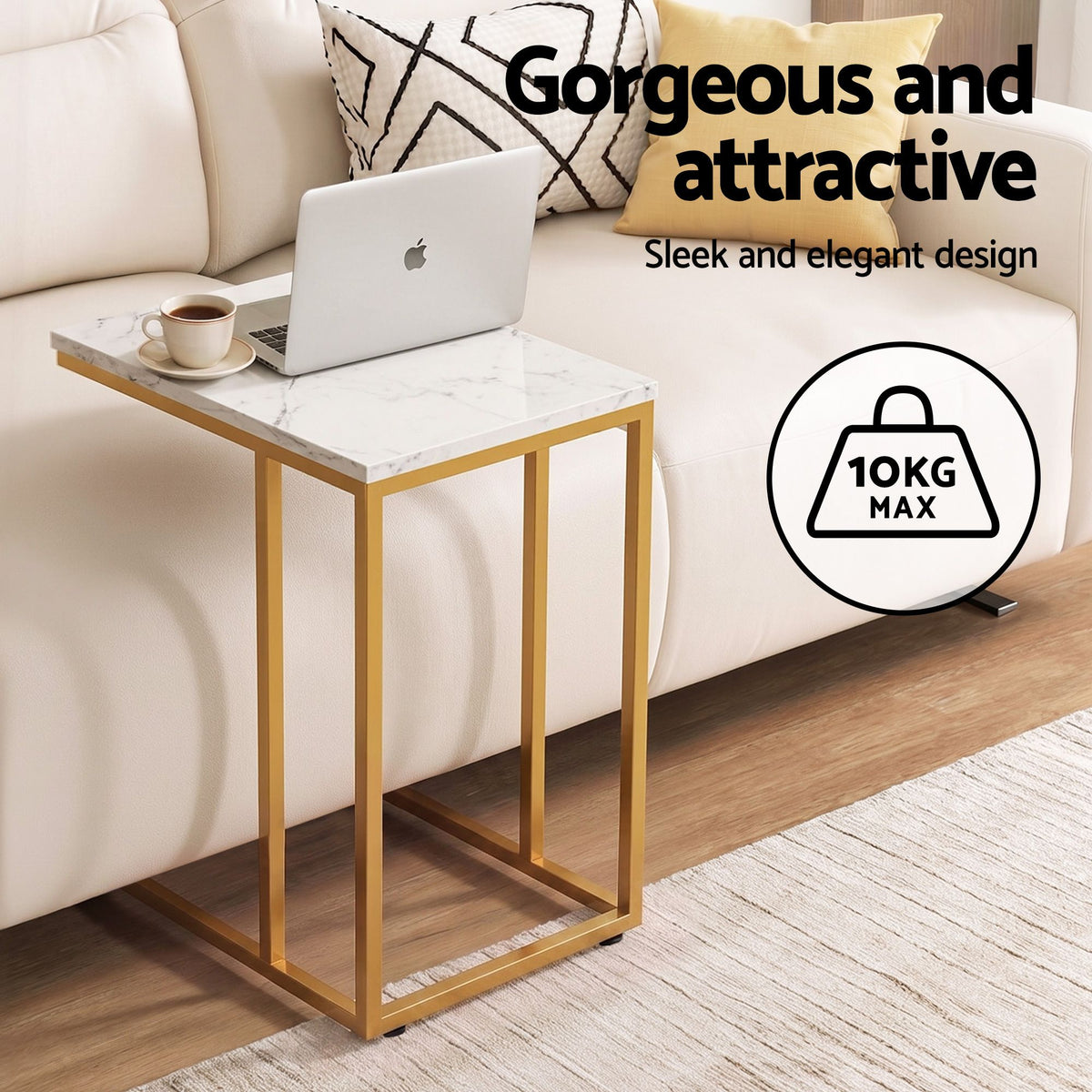 Artiss C Shaped Side Tables in White and Gold, Set of 2