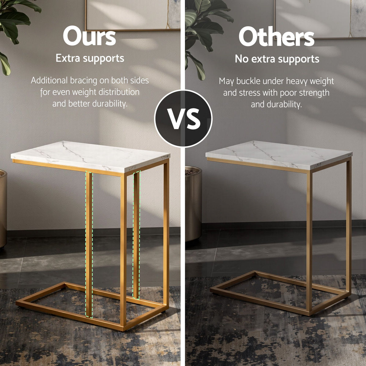 Artiss C Shaped Side Tables in White and Gold, Set of 2