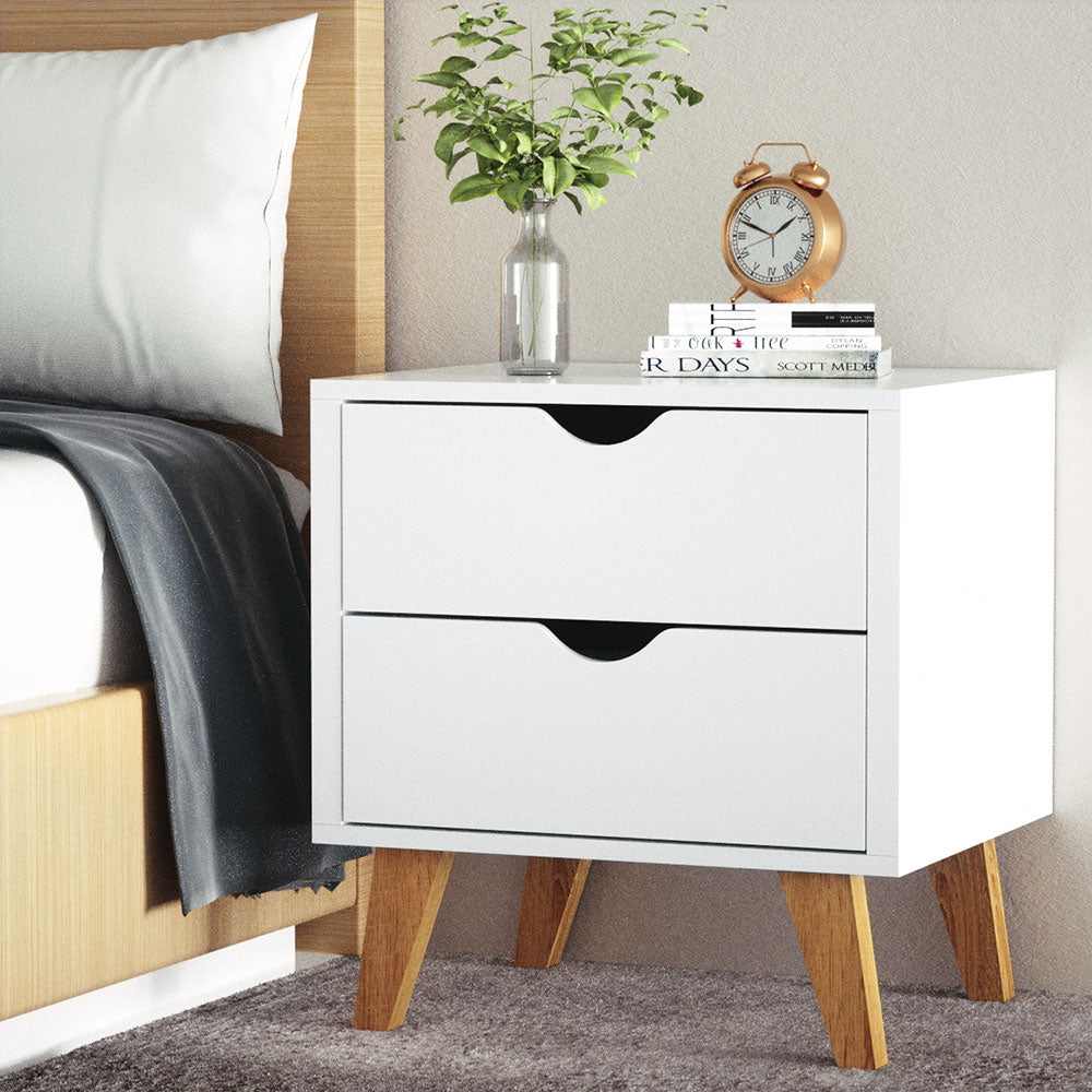 Artiss Anders White Bedside Table with Two Drawers