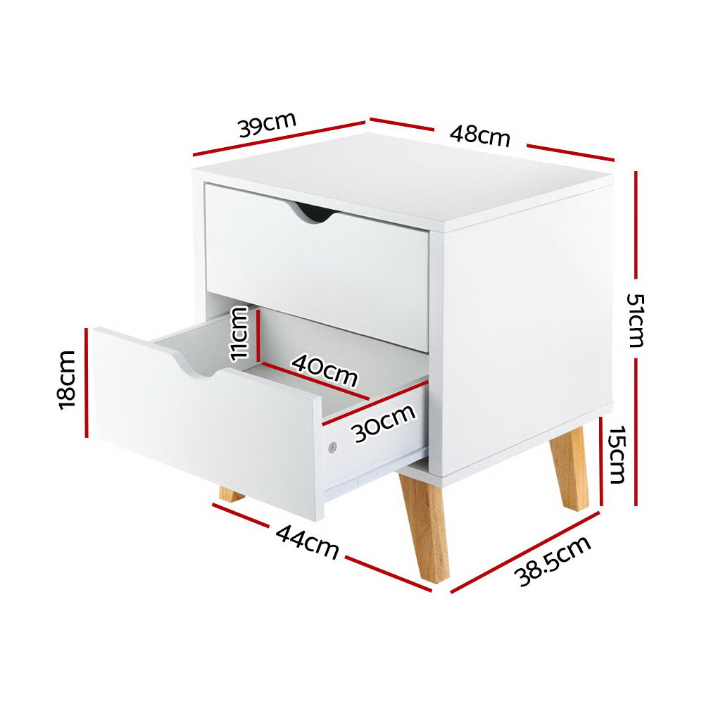 Artiss Anders White Bedside Table with Two Drawers