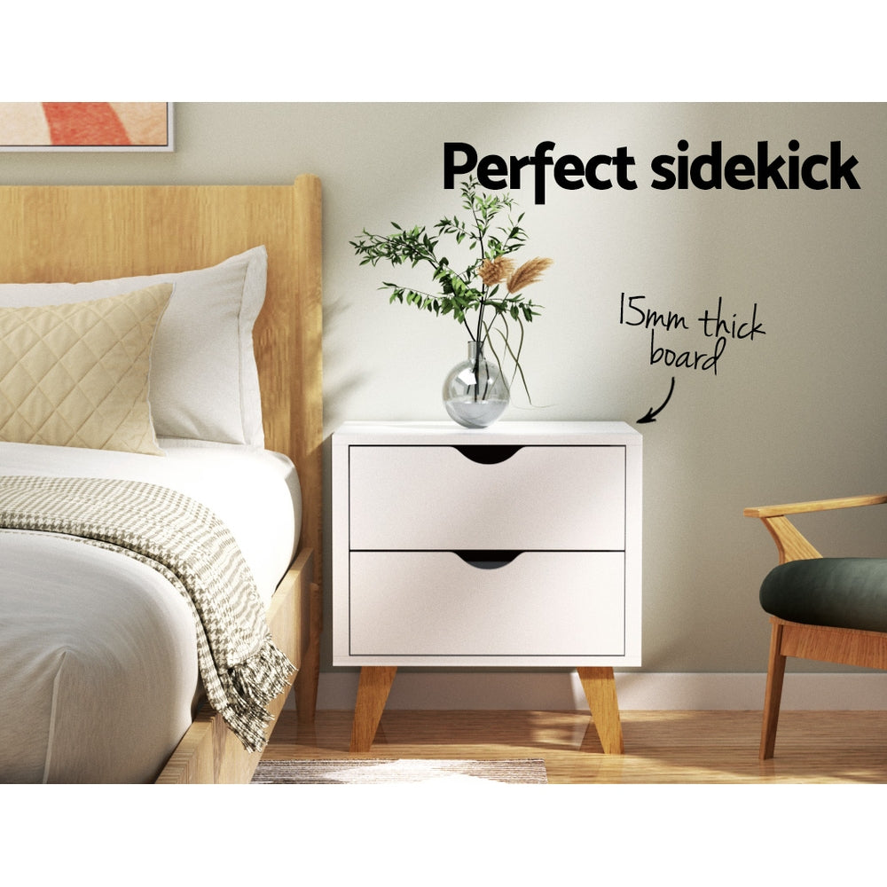 Artiss Anders White Bedside Table with Two Drawers