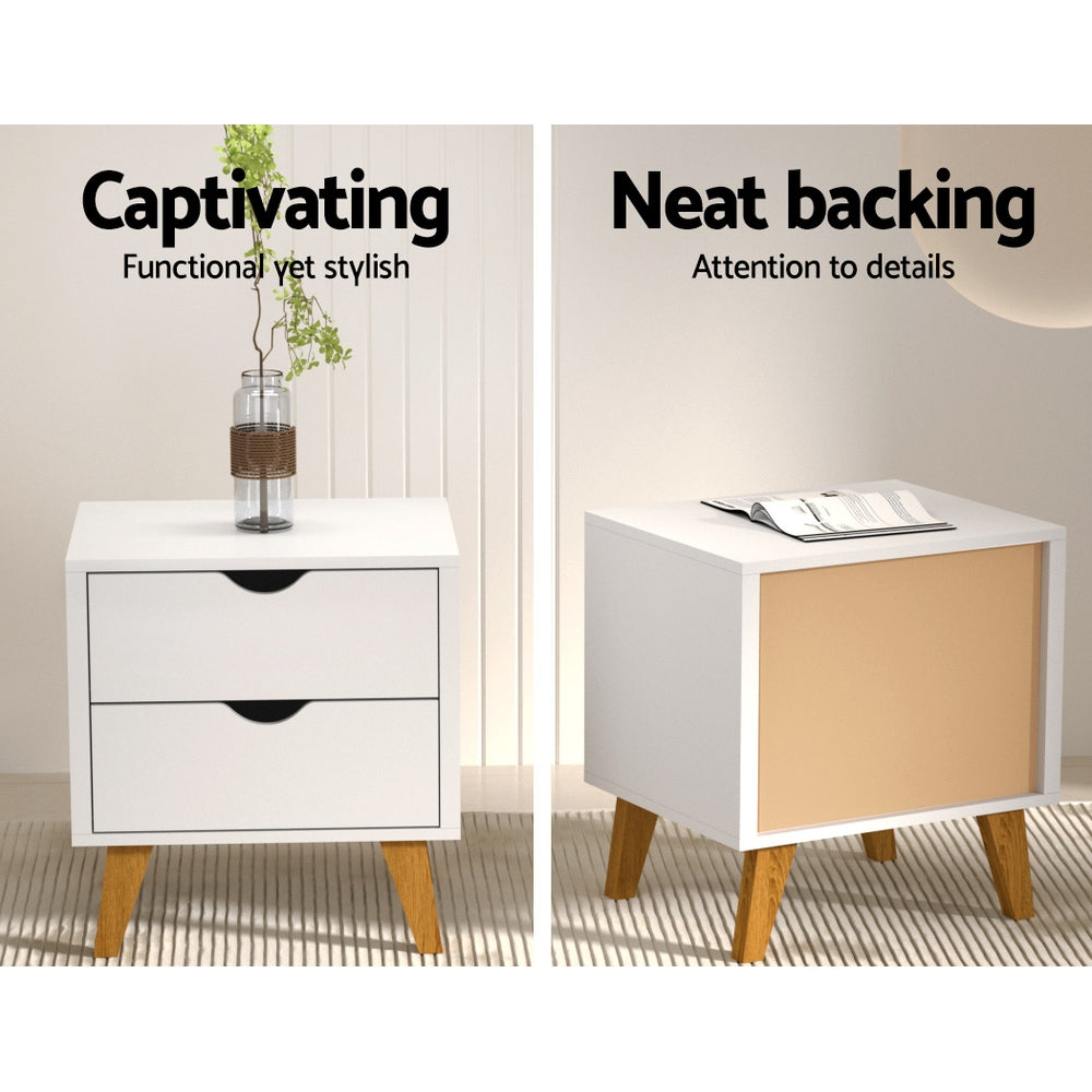 Artiss Anders White Bedside Table with Two Drawers