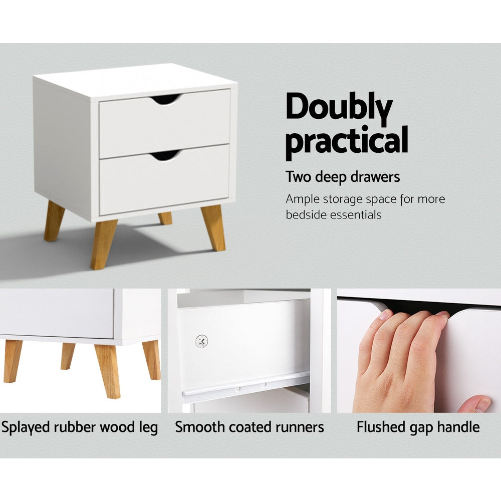 Artiss Anders White Bedside Table with Two Drawers