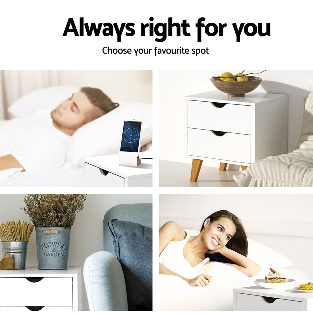 Artiss Anders White Bedside Table with Two Drawers