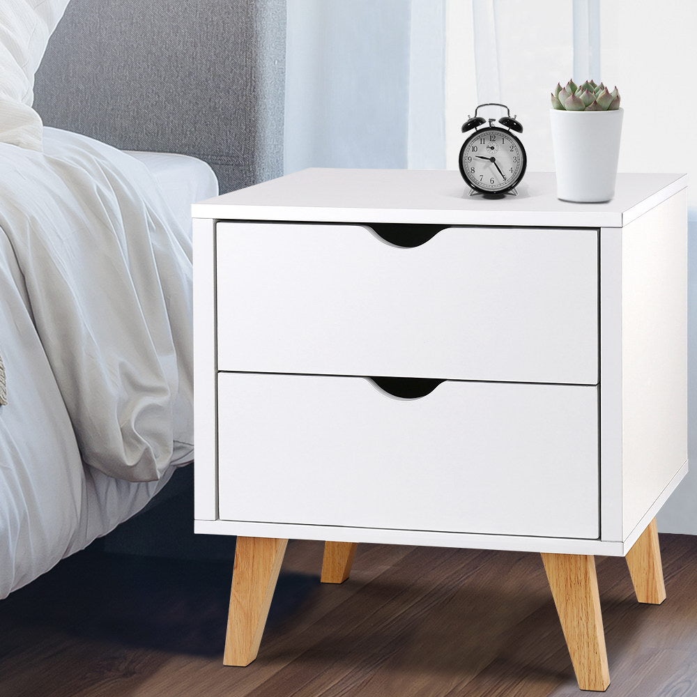 Artiss Anders White Bedside Table with Two Drawers