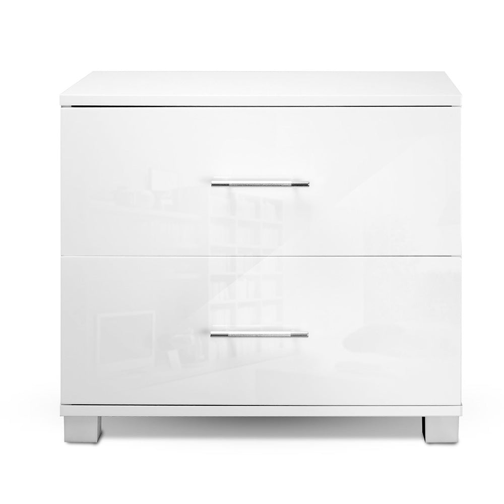 Artiss White High Gloss Bedside Table with Two Drawers