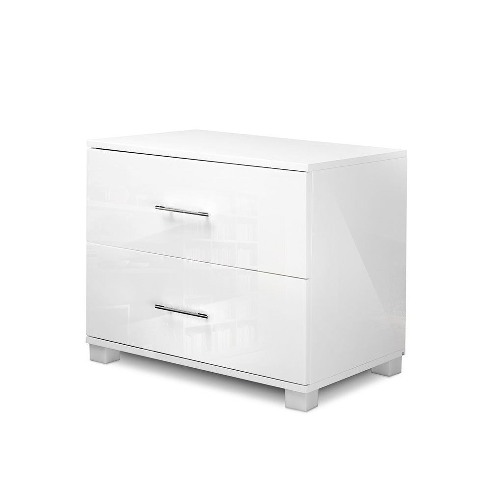 Artiss White High Gloss Bedside Table with Two Drawers